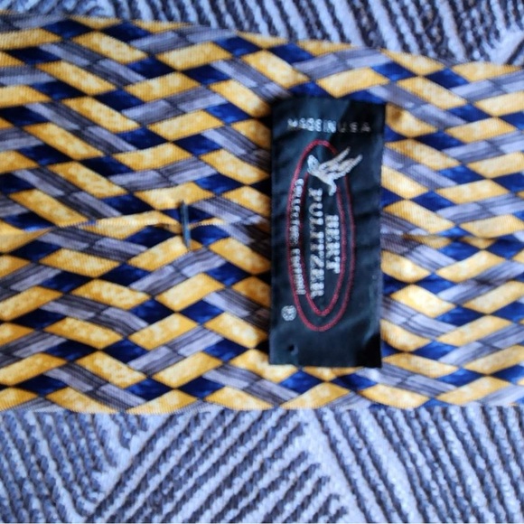 Bert Pulitzer Geometric Yellow and Blue Tie - Picture 2 of 5